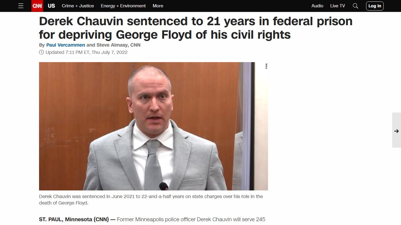 Derek Chauvin sentenced to 21 years in federal prison for ... - CNN