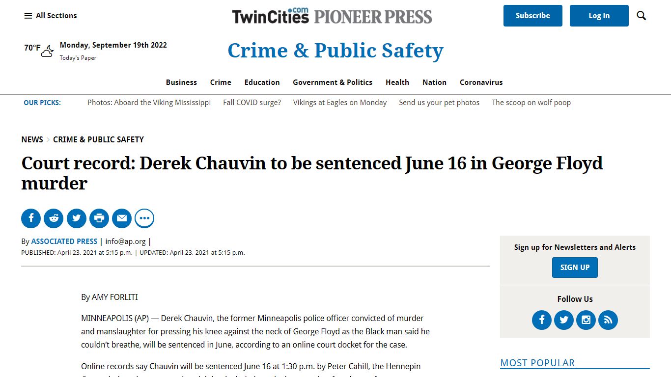 Court record: Derek Chauvin to be sentenced June 16 in George Floyd ...